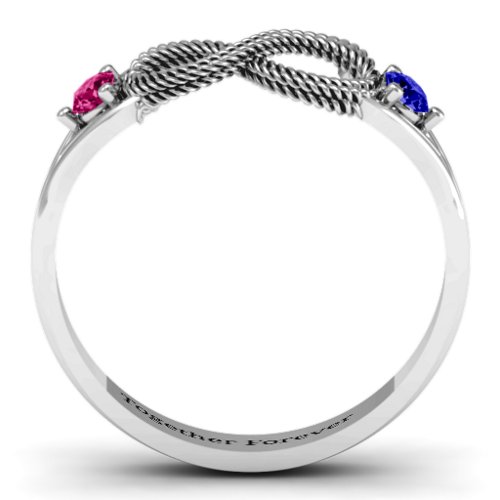 Braided Infinity Ring with Two Stones – Sterling Silver with Ruby and Blue Sapphire