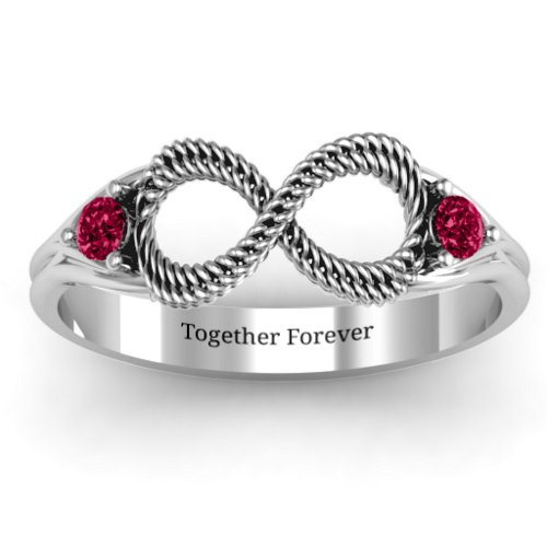 Braided Infinity Ring with Two Stones – Sterling Silver with Ruby