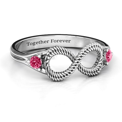 Braided Infinity Ring with Two Stones – Sterling Silver with Ruby