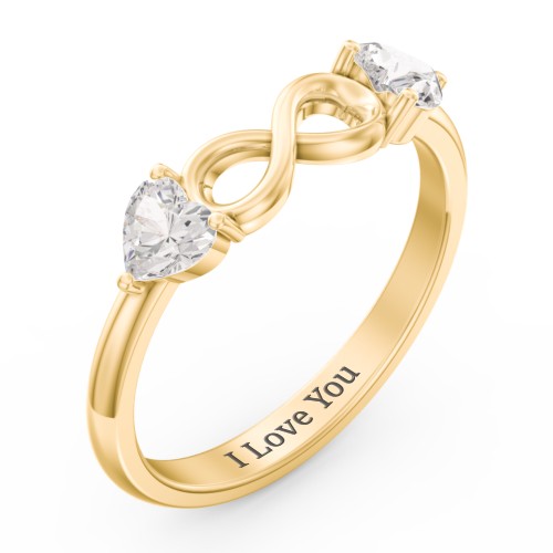 Two Hearts to Infinity Ring – 10K Yellow Gold with Cubic Zirconia