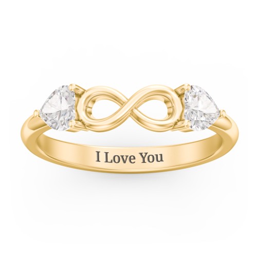 Two Hearts to Infinity Ring – 10K Yellow Gold with Cubic Zirconia