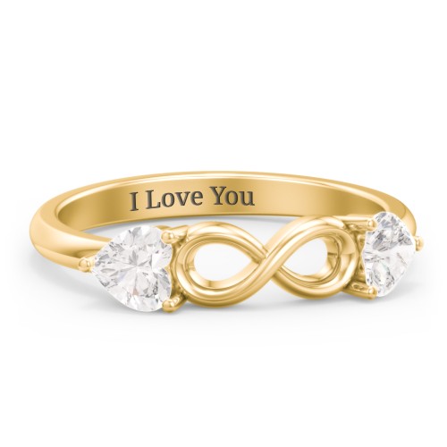 Two Hearts to Infinity Ring – 10K Yellow Gold with Cubic Zirconia