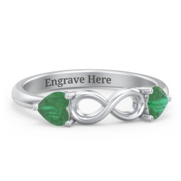 Two Hearts to Infinity Ring in 925 Sterling Silver with Emerald
