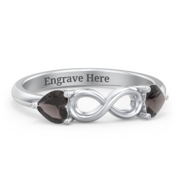 Two Hearts to Infinity Ring in 925 Sterling Silver with Smokey Quartz