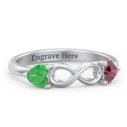 Two Hearts to Infinity Ring in 925 Sterling Silver with Emerald and Ruby