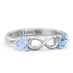 Two Hearts to Infinity Ring in 925 Sterling Silver with Aquamarine and Blue Topaz