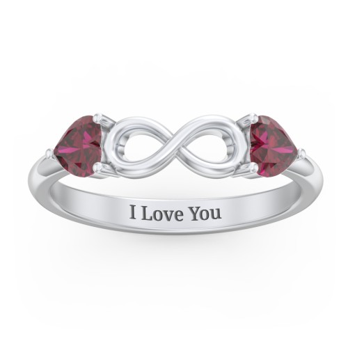 Two Hearts to Infinity Ring – Sterling Silver with Ruby