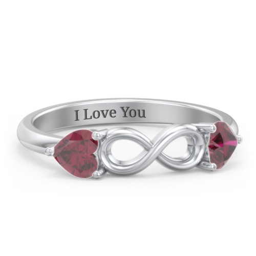 Two Hearts to Infinity Ring – Sterling Silver with Ruby