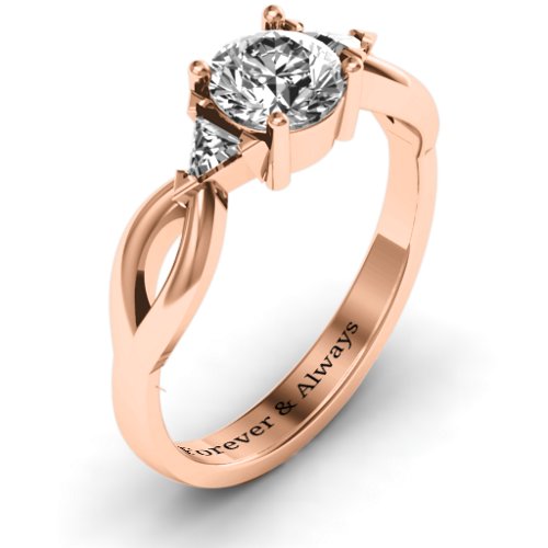 Braided Shank Ring with Trillian Accents – 10K Rose Gold with White Premium Zirconia