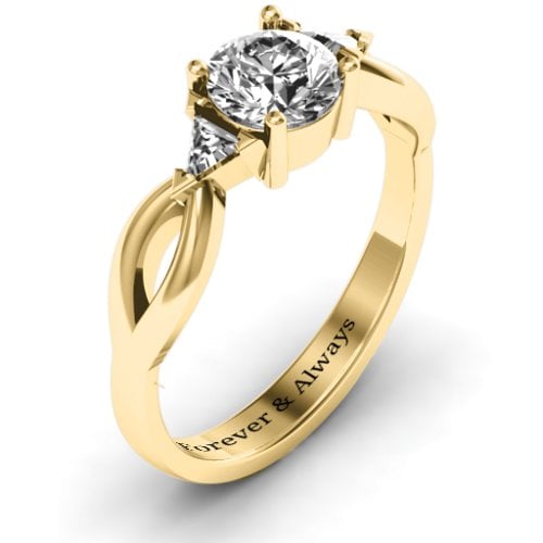 Braided Shank Ring with Trillian Accents – 10K Yellow Gold with White Premium Zirconia