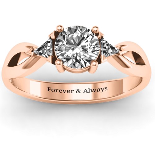Braided Shank Ring with Trillian Accents – 10K Rose Gold with White Premium Zirconia