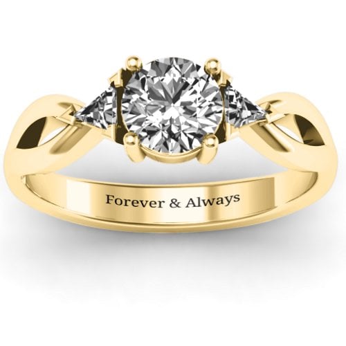Braided Shank Ring with Trillian Accents – 10K Yellow Gold with White Premium Zirconia