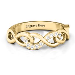 Triple Entwined Infinity Ring with Accents in 10K Solid Yellow Gold with White Premium Zirconia
