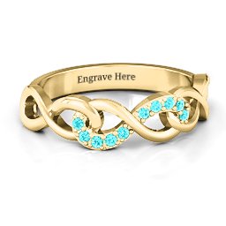 Triple Entwined Infinity Ring with Accents in 14K Solid Yellow Gold with Mint Premium Zirconia
