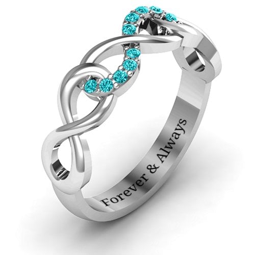 Triple Entwined Infinity Ring with Accents – 10K White Gold with Mint Premium Zirconia