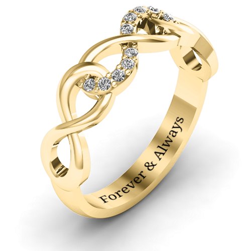 Triple Entwined Infinity Ring with Accents – 10K Yellow Gold with White Premium Zirconia