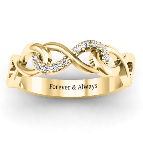 Triple Entwined Infinity Ring with Accents – 10K Yellow Gold with White Premium Zirconia