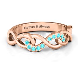 Triple Entwined Infinity Ring with Accents in 10K Solid Rose Gold with Mint Premium Zirconia