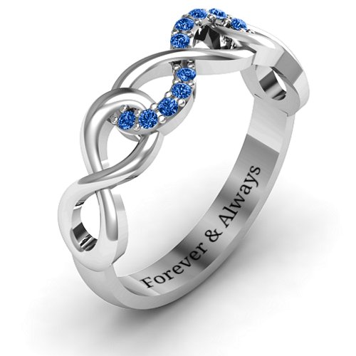 Triple Entwined Infinity Ring with Accents – Sterling Silver with Fancy Blue Premium Zirconia