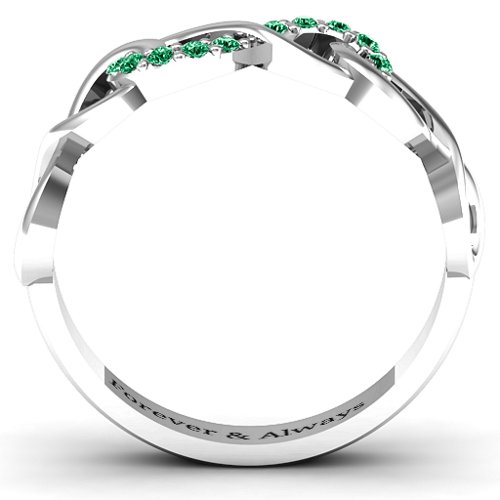 Triple Entwined Infinity Ring with Accents – Sterling Silver with Green Premium Zirconia