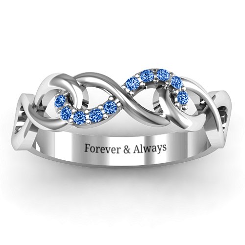 Triple Entwined Infinity Ring with Accents – Sterling Silver with Fancy Blue Premium Zirconia