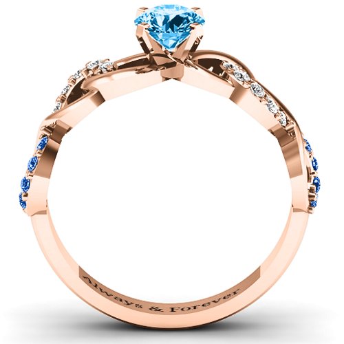 Triple Infinity with Accents Ring – 10K Rose Gold with Blue Topaz, Fancy Blue Premium Zirconia, and White Premium Zirconia