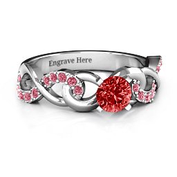 Triple Infinity with Accents Ring in 925 Sterling Silver with Garnet and Red Premium Zirconia
