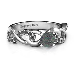 Triple Infinity with Accents Ring in 925 Sterling Silver with Alexandrite and Black Premium Zirconia