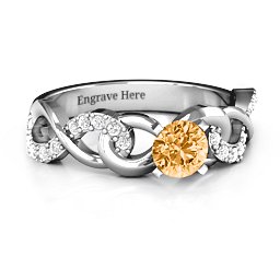 Triple Infinity with Accents Ring in 925 Sterling Silver with Citrine and White Premium Zirconia