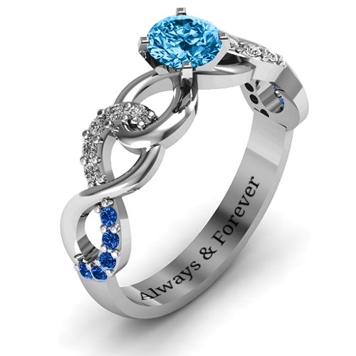 Triple Infinity with Accents Ring – Sterling Silver with Blue Topaz, Fancy Blue Premium Zirconia, and White Premium Zirconia