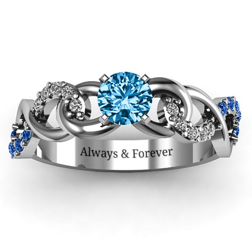 Triple Infinity with Accents Ring – Sterling Silver with Blue Topaz, Fancy Blue Premium Zirconia, and White Premium Zirconia