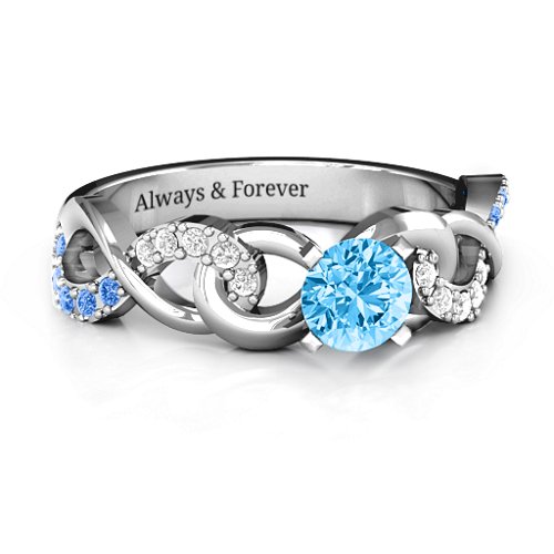 Triple Infinity with Accents Ring – Sterling Silver with Blue Topaz, Fancy Blue Premium Zirconia, and White Premium Zirconia