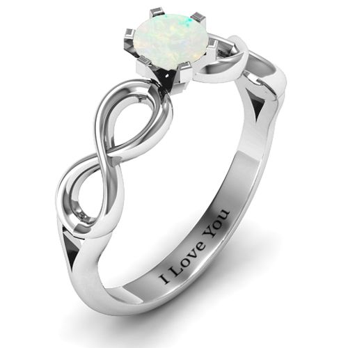 Solitaire Infinity Ring – Sterling Silver with Opal
