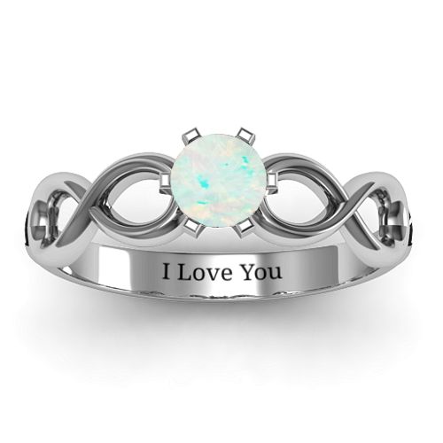 Solitaire Infinity Ring – Sterling Silver with Opal