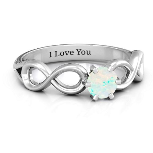 Solitaire Infinity Ring – Sterling Silver with Opal