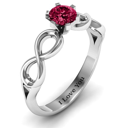 Solitaire Infinity Ring – Sterling Silver with Ruby