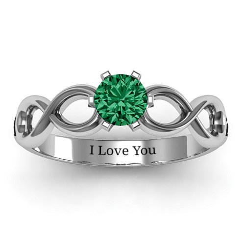 Solitaire Infinity Ring – Sterling Silver with Emerald