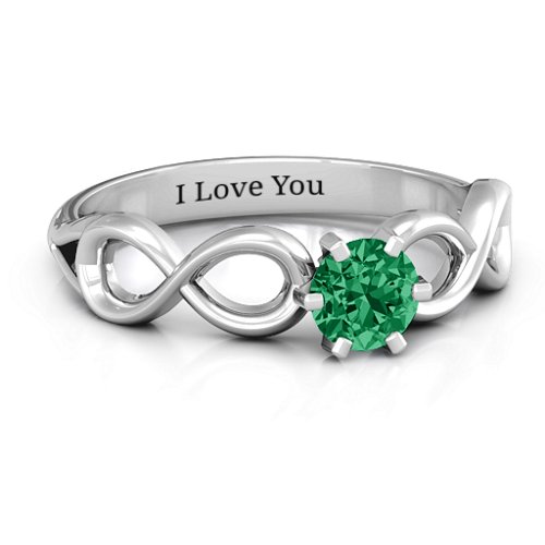 Solitaire Infinity Ring – Sterling Silver with Emerald