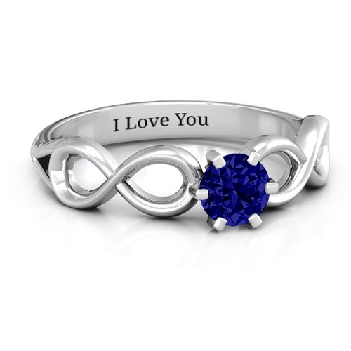 Solitaire Infinity Ring – Sterling Silver with Blue Sapphire