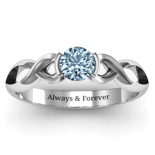 Half Bezel Infinity Ring – Sterling Silver with Aquamarine