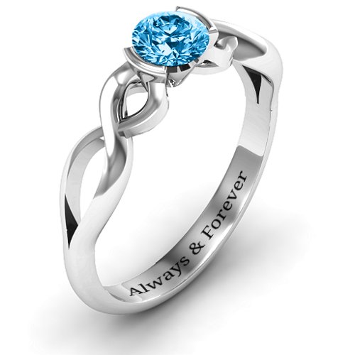 Half Bezel Infinity Ring – Sterling Silver with Blue Topaz