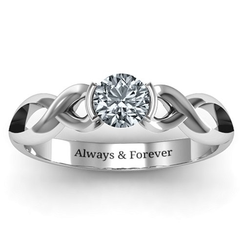 Half Bezel Infinity Ring – Sterling Silver with Diamond