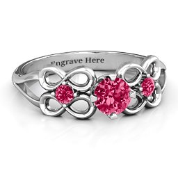 Quad Infinity Ring with Centre stone and Dual Accent Ring in 925 Sterling Silver with Ruby