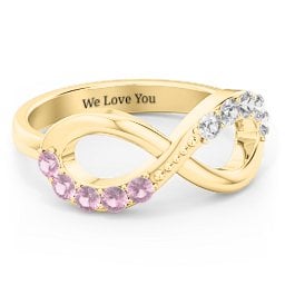 Birthstone Infinity Accent Ring in 10K Solid Yellow Gold with Pink Tourmaline and Cubic Zirconia