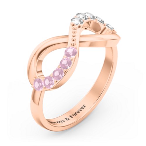 Birthstone Infinity Accent Ring – 10K Rose Gold with Pink Tourmaline and Cubic Zirconia