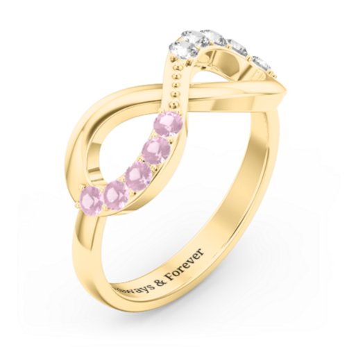 Birthstone Infinity Accent Ring – 14K Yellow Gold with Pink Tourmaline and Cubic Zirconia