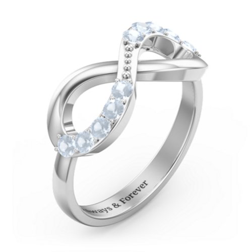 Birthstone Infinity Accent Ring – Sterling Silver with Aquamarine