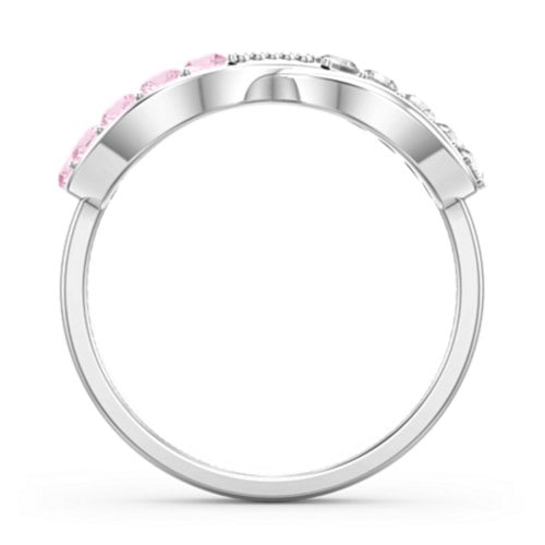 Birthstone Infinity Accent Ring – 10K White Gold with Pink Tourmaline and Cubic Zirconia