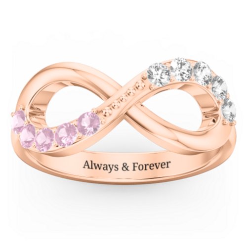Birthstone Infinity Accent Ring – 10K Rose Gold with Pink Tourmaline and Cubic Zirconia
