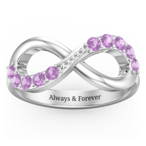 Birthstone Infinity Accent Ring – Sterling Silver with Amethyst